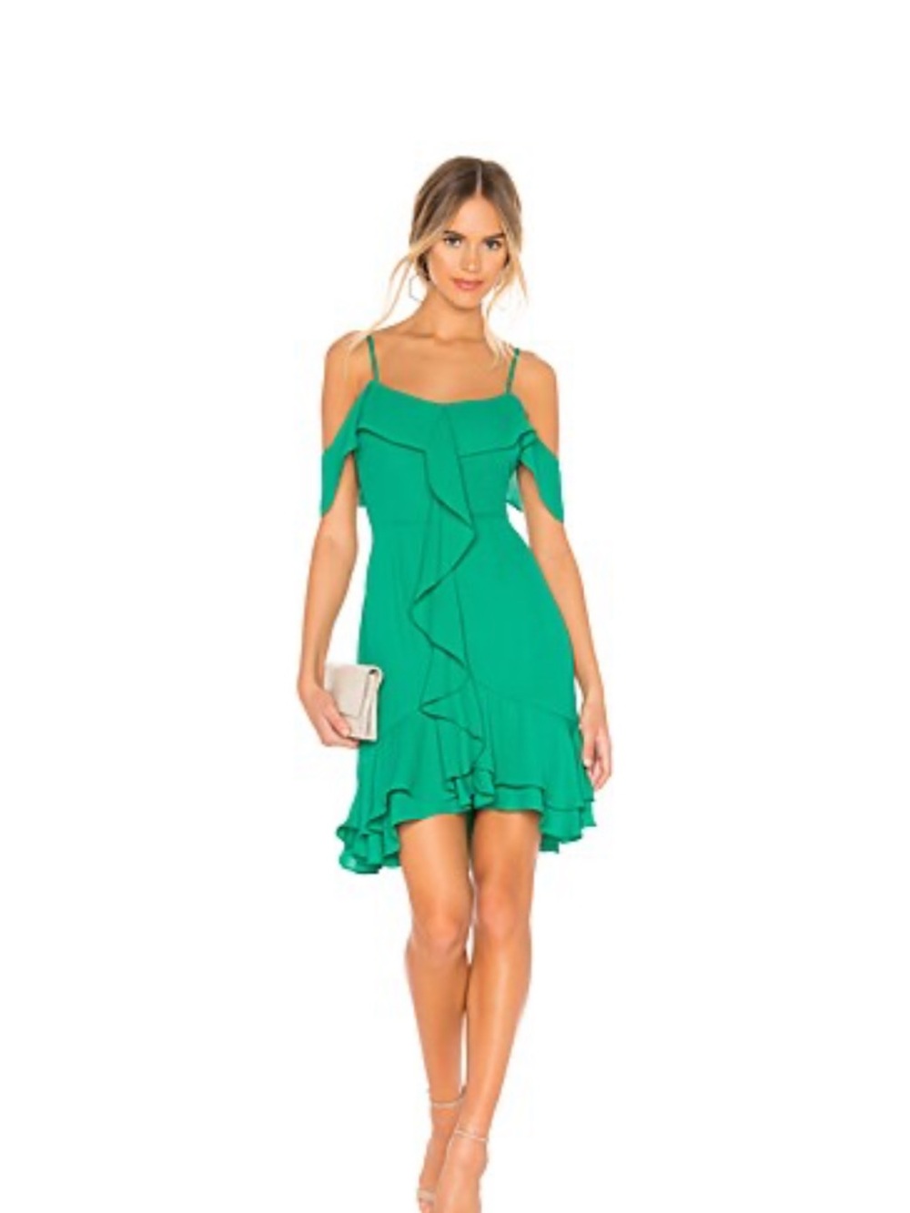 BB Dakota Emerald Green Ruffle Midi Dress